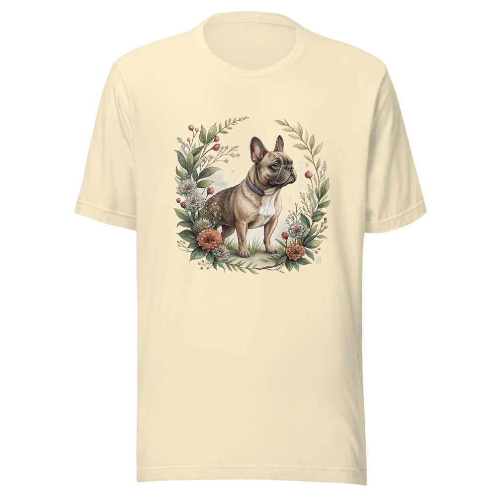 Vintage Botanical Frenchie Tee on Bella+Canvas Natural — front mockup