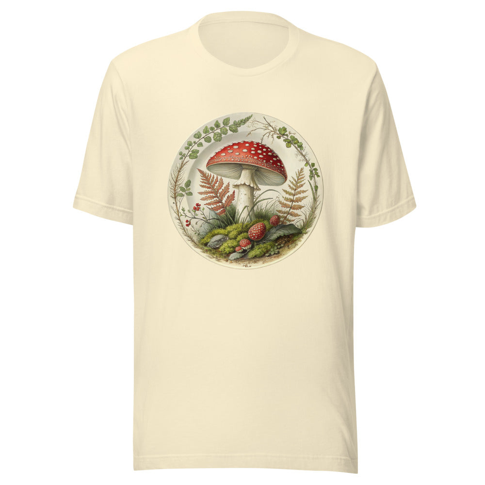 Vintage Mushroom Botanical Tee on Bella+Canvas Natural — front mockup